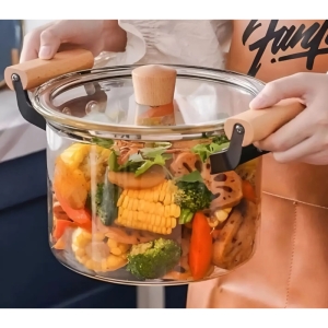 قابلمه پیرکس دسته چوبی ظرفیت 2.5 لیتری