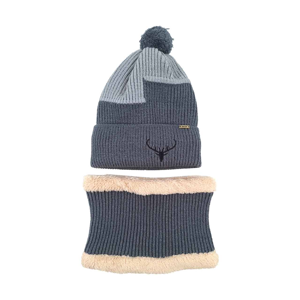 ست کلاه و شال گردن بافتنی سیلکا مدل گوزن کد 2075