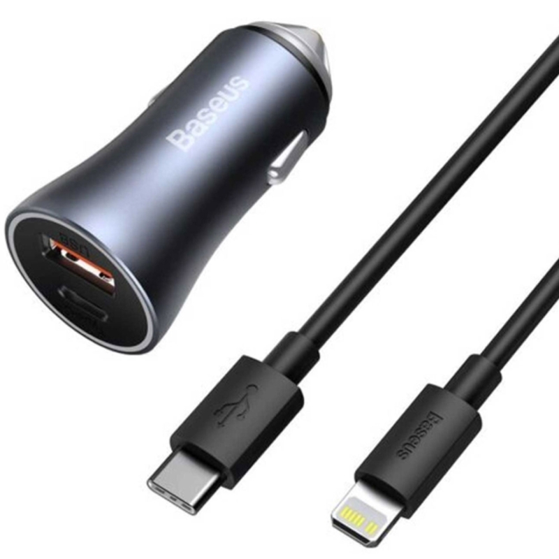  شارژر فندکی فست شارژ ماشین تایپ‌سی 40 وات بیسوس TZCCJD-B0G با کابل تایپ‌سی به لایتنینگ 