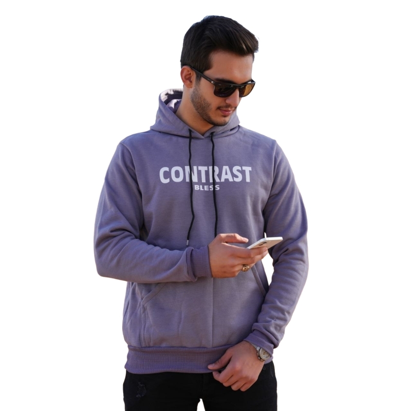 هودی مردانه پشت چاپ Contrast داخل کرکی رنگ طوسی