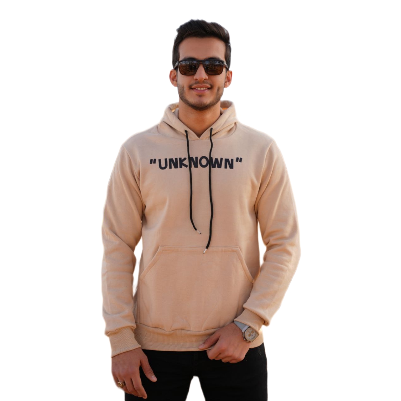 هودی مردانه پشت چاپ TIME داخل کرکی رنگ کرمی