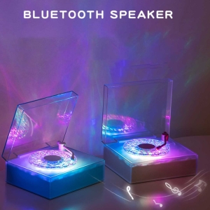  اسپیکر بلوتوثی و چراغ خواب رومیزی شانک‌سیا مدل Round-X08 طرح گرامافون 