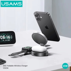  شارژر وایرلس مگنتی رومیزی تاشو 15 وات گوشی، اپل‌واچ و ایرپاد یوسامز مدل CD234 