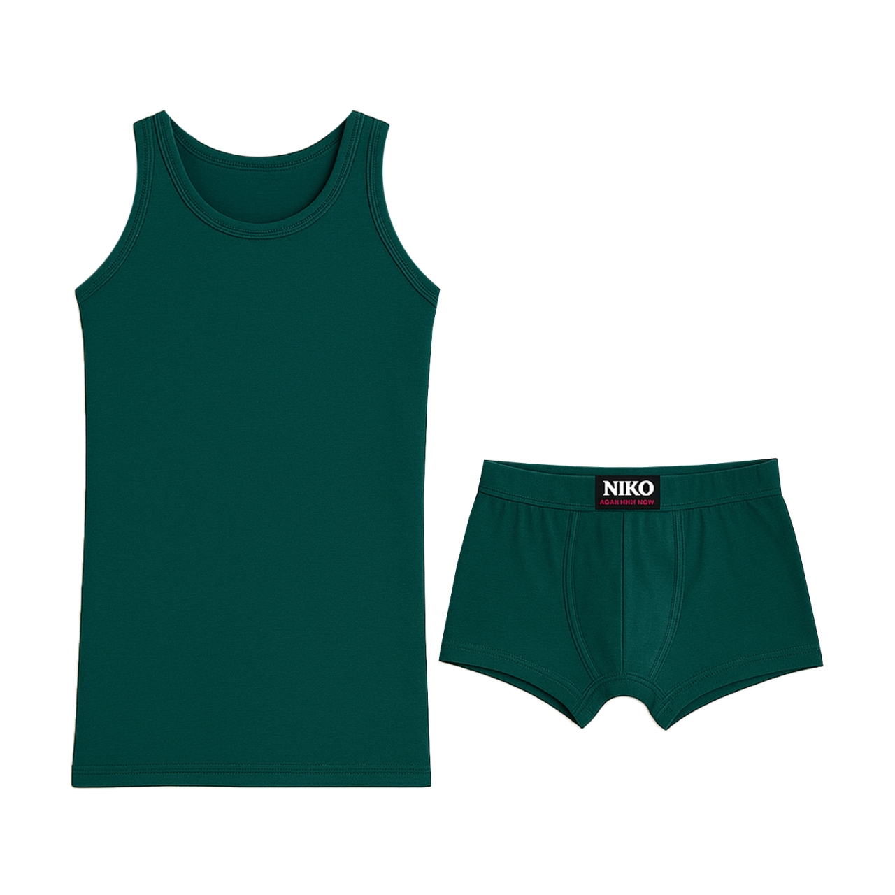 ست شورت و زیرپوش بدون آستین یقه گرد مردانه نیکو کد NIM-1954 رنگ سبز تیره