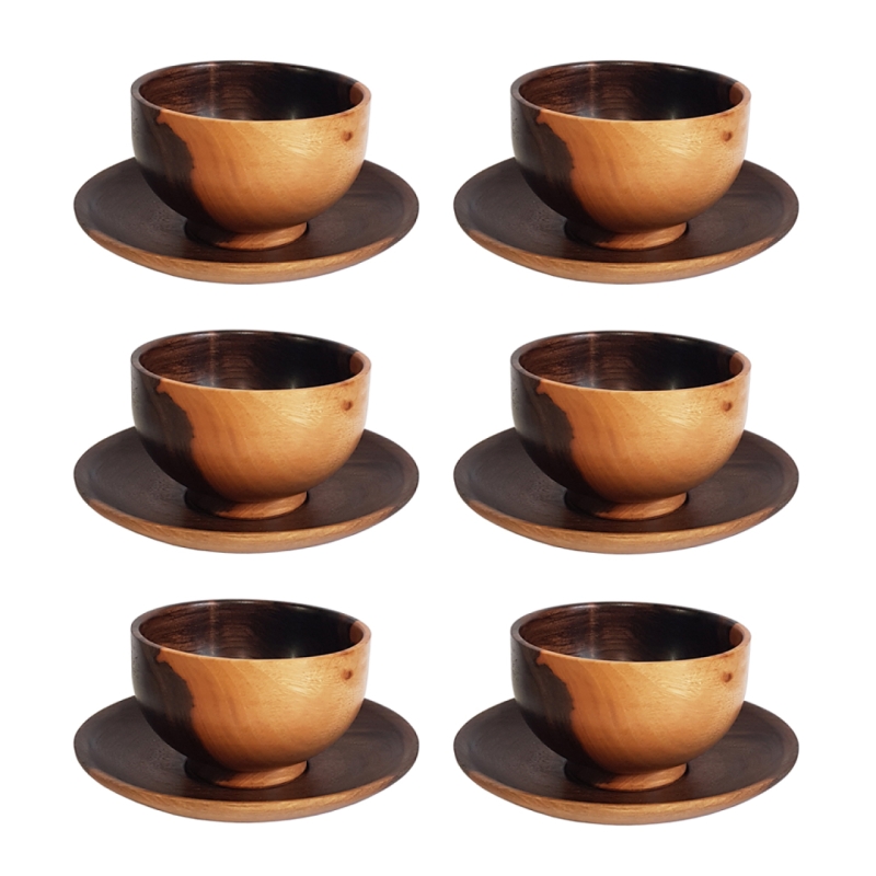 ست کاسه بشقاب آجیل خوری 12 پارچه چوبی