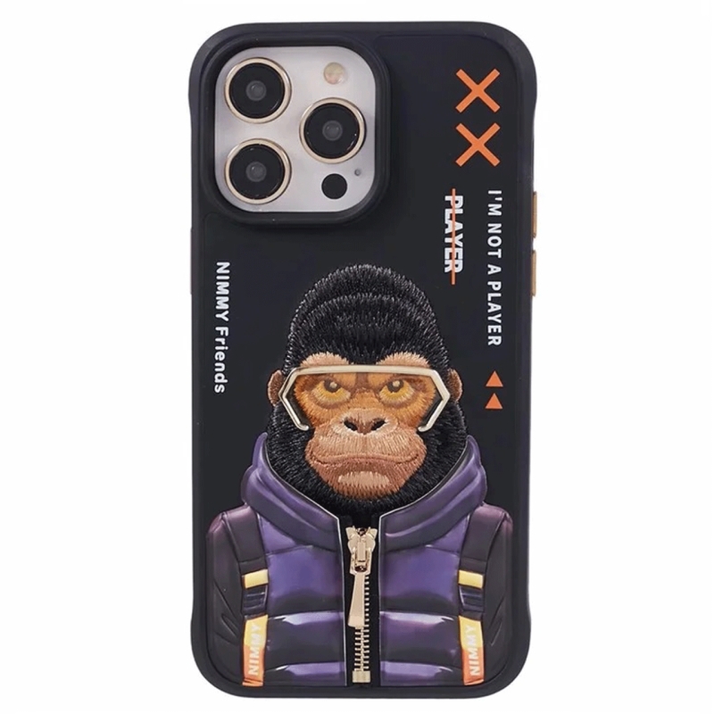  قاب محافظ گوشی آیفون 15 پرومکس طرح گوریل با عینک و زیپ واقعی نیمی 