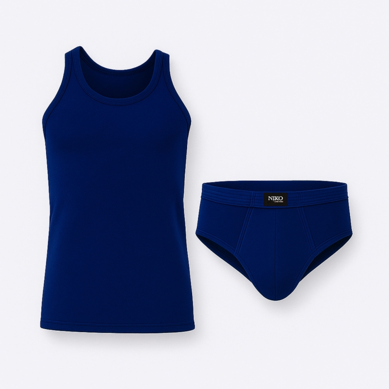 ست شورت و زیرپوش بدون آستین یقه گرد مردانه نیکو کد SL-1954 رنگ سرمه ای