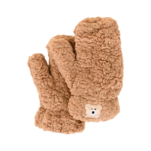 دستکش فانتزی زنانه مدل تدی بند دار رنگ نسکافه ای 