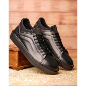 کفش مردانه چرم نعمتی اسپرت مدل pimenta بندی جورابی مشکی زیره مشکی