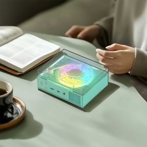  اسپیکر بلوتوثی و چراغ خواب رومیزی شانک‌سیا مدل Round-X08 طرح گرامافون 