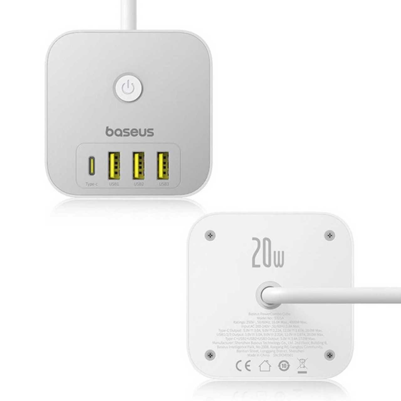  چندراهی برق سه سوکت 4000 وات، سه یو‌اس‌بی و یک تایپ‌سی 20 وات بیسوس مدل E00066401213-00 