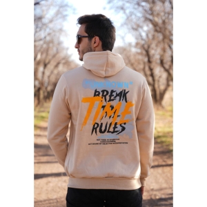 هودی مردانه پشت چاپ TIME داخل کرکی رنگ کرمی