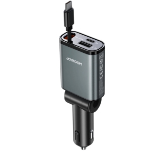  شارژر فندکی فست شارژ ماشین Type-C و یو‌اس‌بی 30 وات با کابل جمع شونده جویروم مدل JR-CCL07 