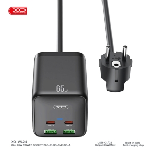  چندراهی دو سوکت برق، دو تایپ سی و دو یو اس بی 65 وات ایکس او مدل WL24 