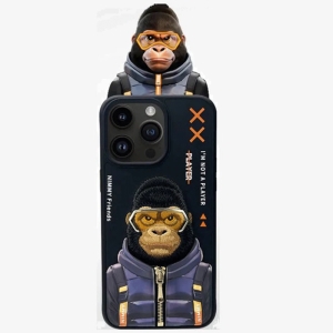  قاب محافظ گوشی آیفون 15 پرومکس طرح گوریل با عینک و زیپ واقعی نیمی 