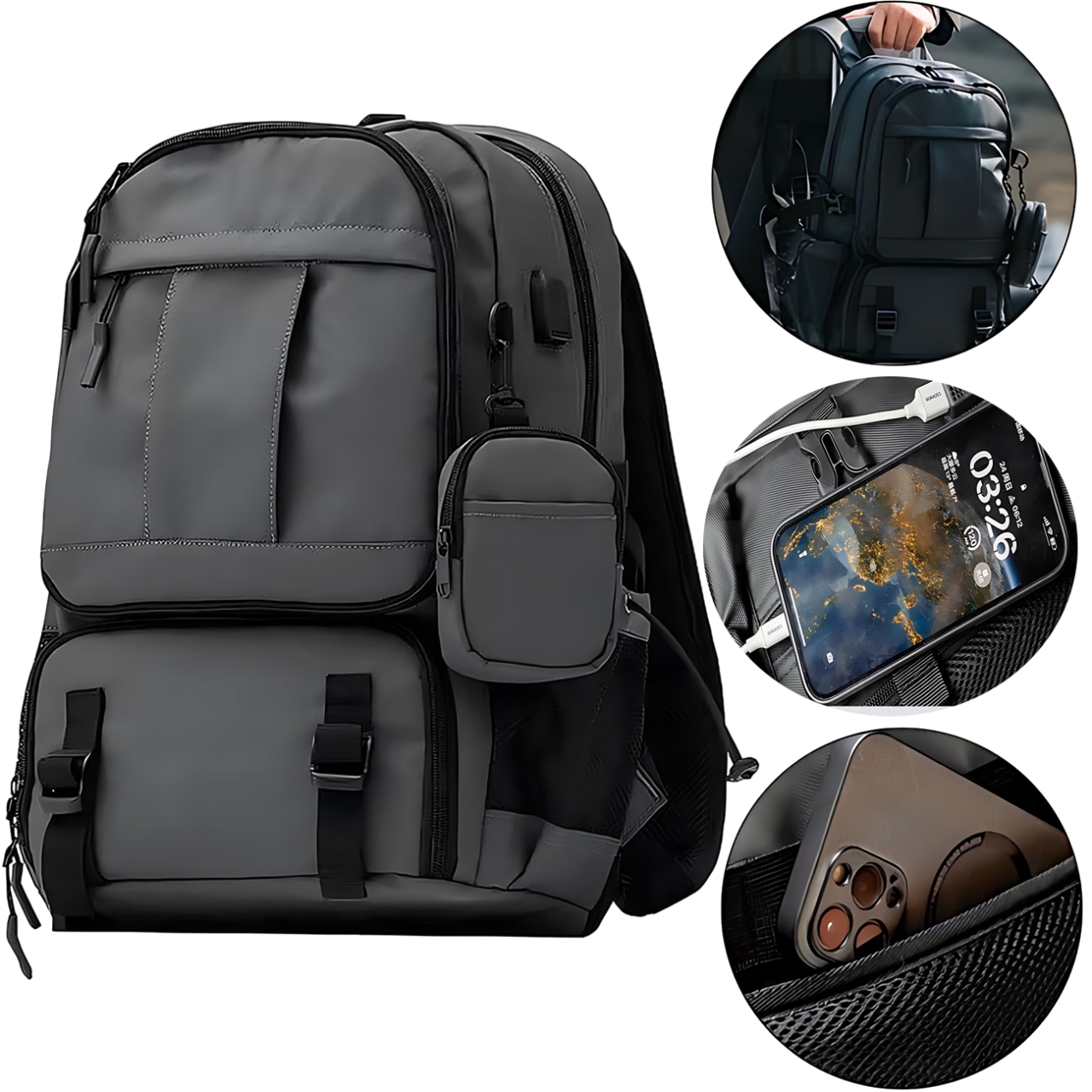 کولهپشتی مسافرتی لپتاپ 16 اینچ و آیپد 9.7 اینچ ضدآب 26 لیتر مدل Tanjiezhe YG031 با پورت USB