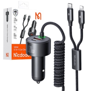  شارژر فندکی فست شارژ ماشین تایپ سی، لایتنینگ و یو اس بی 120 وات مک دودو مدل CC-037 