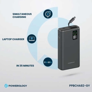  پاوربانک 20000 فست شارژ تایپ‌سی 65 وات و یو‌اس‌بی 30 وات پاورولوژی مدل PPBCHA82-GY 