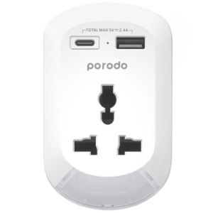  مبدل و چند راهی برق 2500 وات یک سوکت برق، یک تایپ سی، یک یو‌اس‌بی پورودو مدل PD-MSACEU-WH 