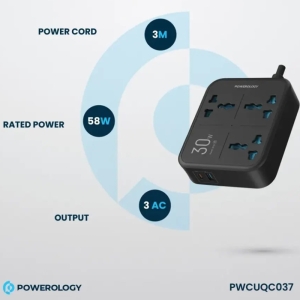  چند راهی و محافظ برق 3250 وات سه سوکت، یک USB و یک تایپ‌سی پاورولوژی مدل  PWCUQC037 