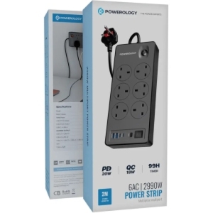  چند راهی و محافظ برق 2990 وات 6 سوکت، 2*USB و 2*type-c پاورولوژی مدل PWC046 