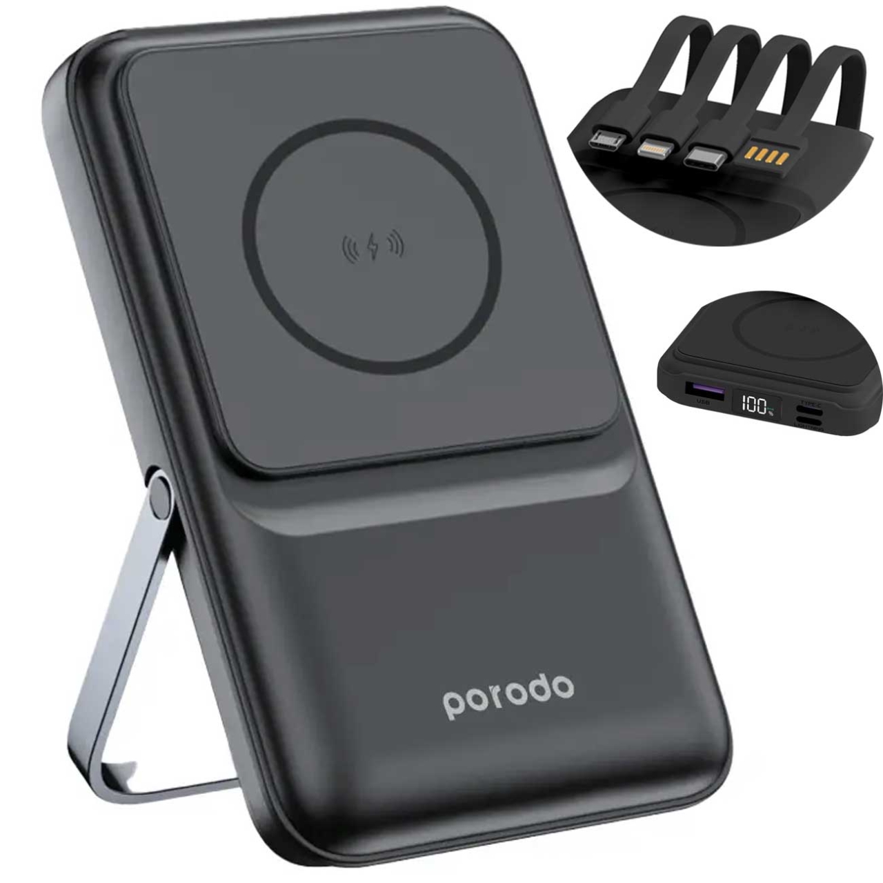  پاوربانک مگنتی 15 وات 10000 یواس بی، میکرو،لایتنینگ و تایپ سی 22.5 وات پورودو مدل PD-PBFCH039-BK 