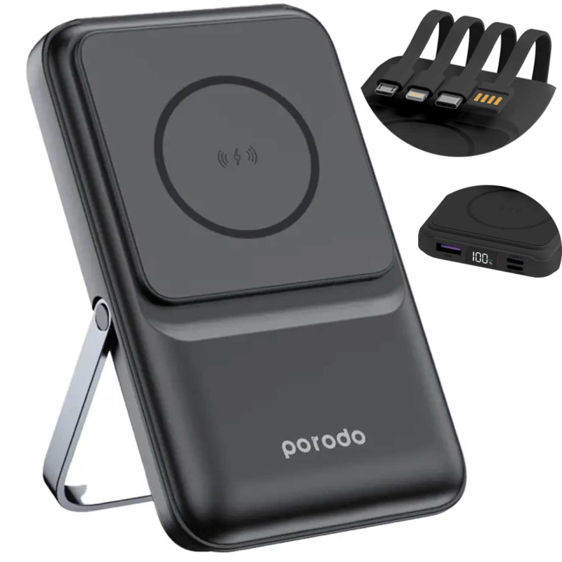  پاوربانک مگنتی 15 وات 10000 یواس بی، میکرو،لایتنینگ و تایپ سی 22.5 وات پورودو مدل PD-PBFCH039-BK 