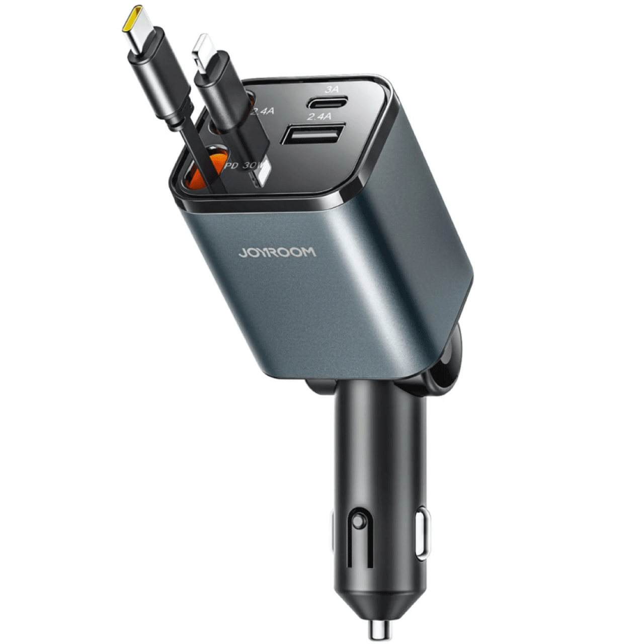  شارژر فندکی فست شارژ 50 وات با کابل جمع شونده لایتنینگ و Type-C جویروم مدل JR-CCL05 