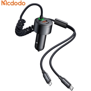  شارژر فندکی فست شارژ ماشین تایپ سی، لایتنینگ و یو اس بی 120 وات مک دودو مدل CC-037 