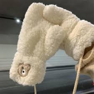 دستکش فانتزی زنانه مدل تدی بند دار رنگ سفید 