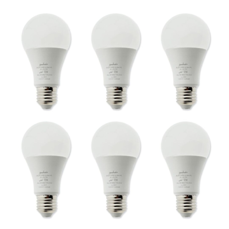 لامپ حبابی ال ای دی 12 وات نمانور مدل A65 پایه E27 مجموعه 6 عددی