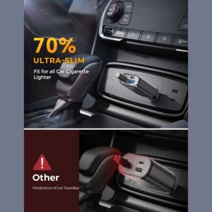  شارژر فندکی فست شارژ ماشین Type-C و یو‌اس‌بی 30 وات با کابل جمع شونده جویروم مدل JR-CCL07 