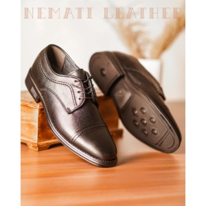 کفش مردانه چرم نعمتی رسمی مدل برت زیگزالی بندی مشکی 