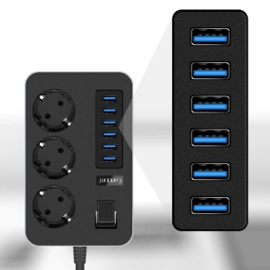  چندراهی برق ارت‌دار 3 سوکت و 6 پورت یو‌اس‌بی 3000 وات ارلدام مدل SC07 