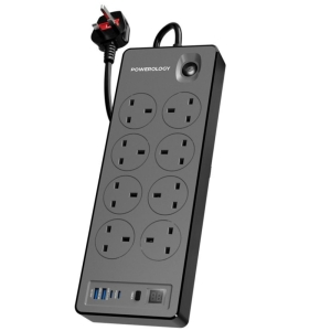  چند راهی برق 8 سوکت 2990 وات، دو USB و دو تایپ‌سی پاورولوژی مدل PWCUQC047BK 