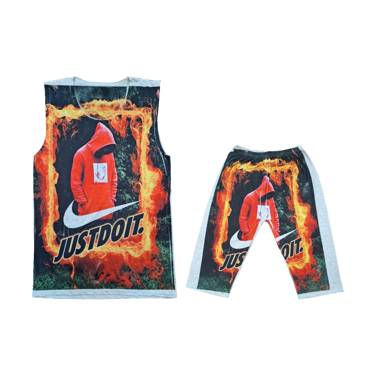 ست تاپ و شلوارک راحتی مردانه مدل JUST DO IT کد 1959 رنگ طوسی