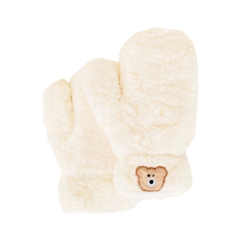 دستکش فانتزی زنانه مدل تدی بند دار رنگ سفید 