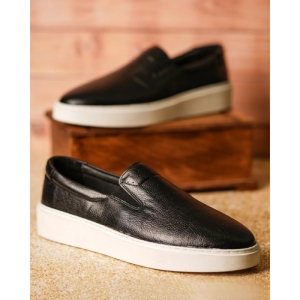 کفش مردانه چرم نعمتی اسپرت مدل palas کشی مشکی زیره سفید