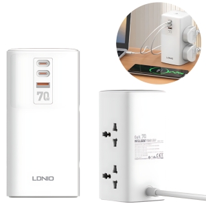  چند راهی و محافظ برق 2500 وات چهار سوکت، دو تایپ‌ سی و یک یو اس بی 70 وات شارژ سریع رومیزی الدنیو مدل SC4383 