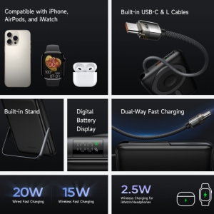  پاوربانک 10000 وایرلس 15 وات با کابل تایپ‌سی 20 وات و استند مک دودو مدل MC-6320 