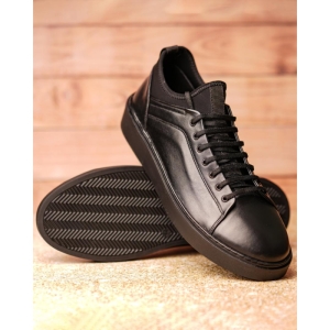 کفش مردانه چرم نعمتی اسپرت مدل pimenta بندی جورابی مشکی زیره مشکی