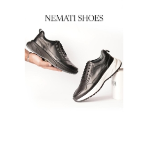 کفش مردانه چرم نعمتی اسپرت مدل ویکتور بندی مشکی  زیره سفید