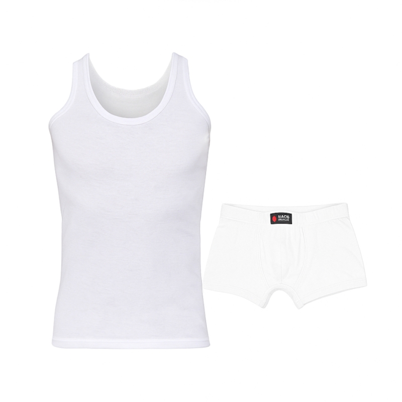 ست شورت و زیرپوش بدون آستین یقه گرد مردانه نیکو کد NIM-1954 رنگ سفید