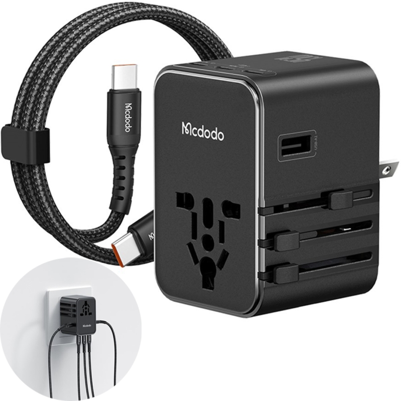  شارژر دیواری USB، تایپ‌سی 45 وات و تبدیل پریز 2500 وات مک‌دودو مدل  CP-3270 با کابل تایپ‌سی به تایپ‌سی 