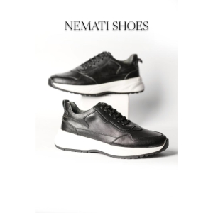 کفش مردانه چرم نعمتی اسپرت مدل ویکتور بندی مشکی  زیره سفید