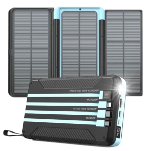  پاوربانک خورشیدی تایپ‌سی و یواس‌بی و لایتنینگ 20 وات 16000 میلی‌آمپرساعت پاورولوژی مدل PP070-PPBCHA70-BK 