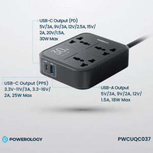  چند راهی و محافظ برق 3250 وات سه سوکت، یک USB و یک تایپ‌سی پاورولوژی مدل  PWCUQC037 