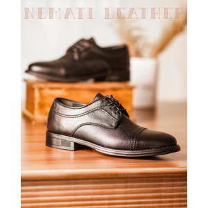 کفش مردانه چرم نعمتی رسمی مدل برت زیگزالی بندی مشکی 