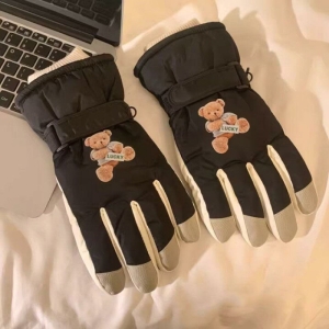 دستکش فانتزی زنانه مدل تدی ضد آب رنگ مشکی