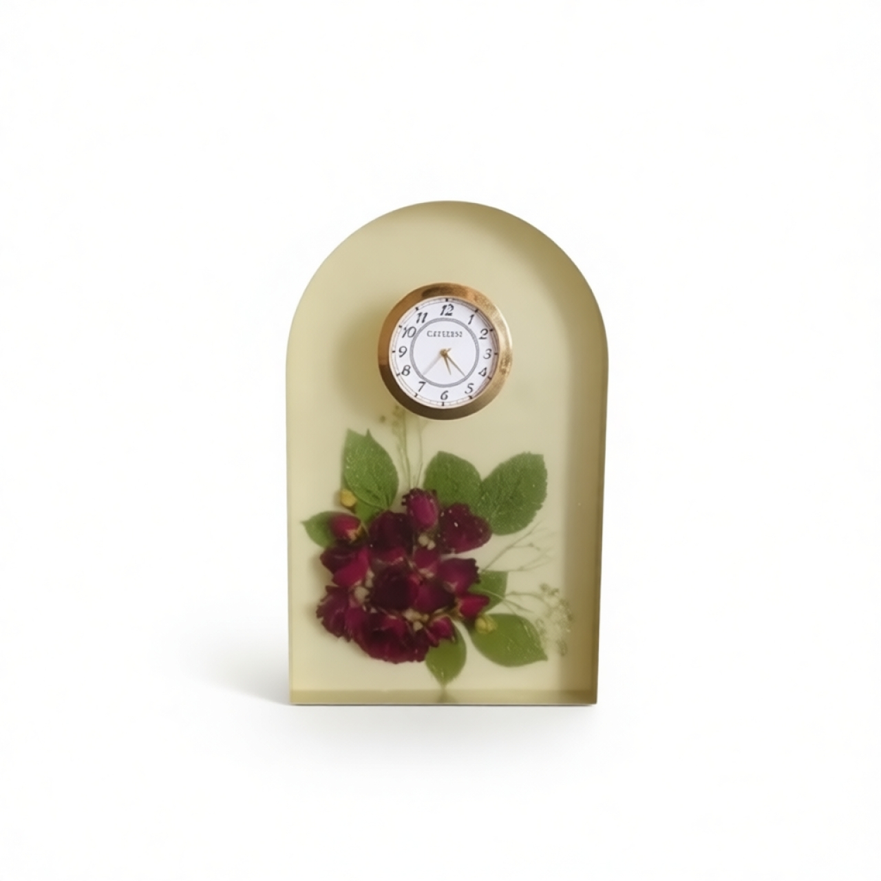 ساعت رومیزی رزینی مدل گل طبیعی کد04